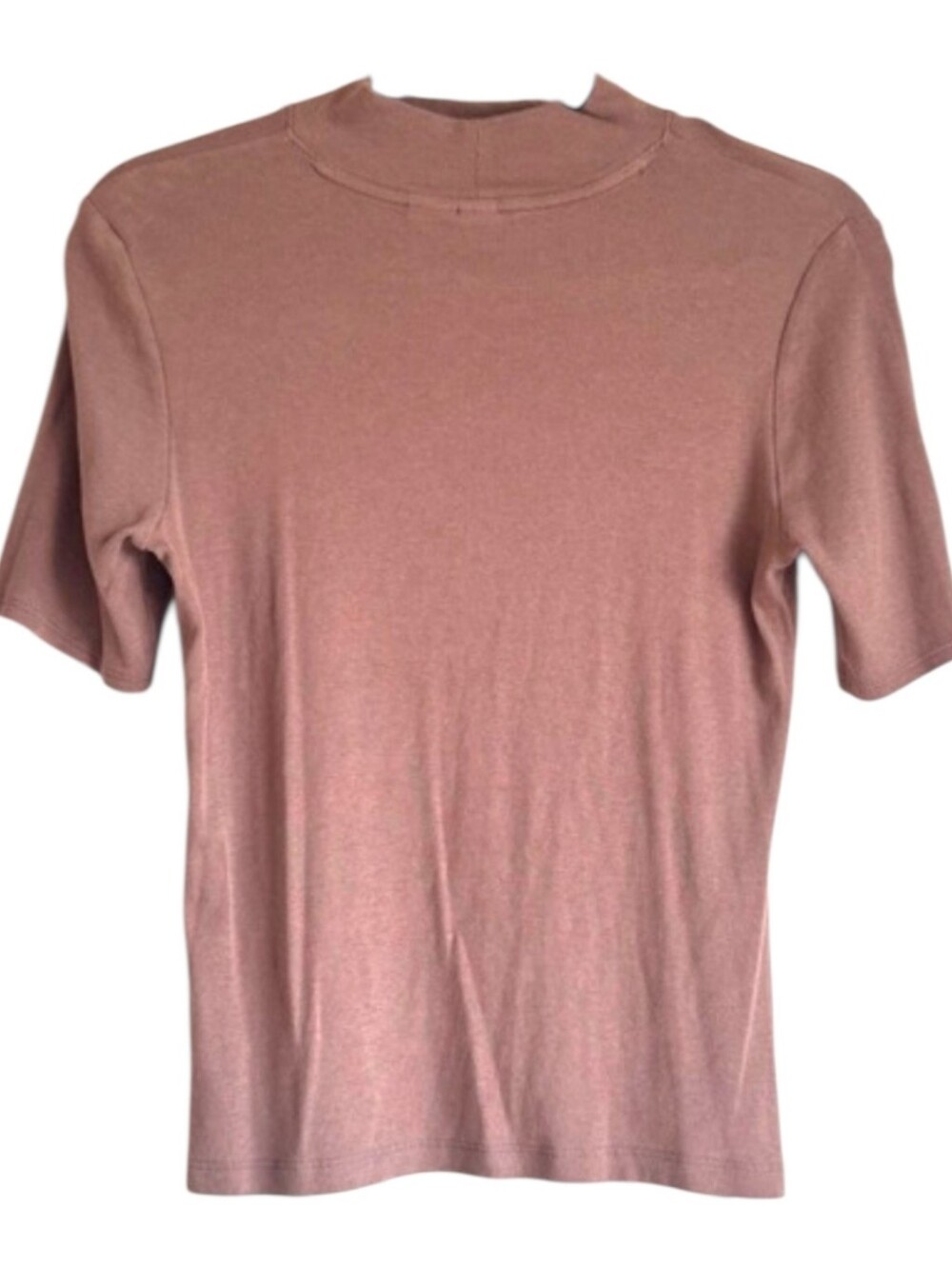 JOIE Taupe  Fitted Ribbed Knit Pima Cotton Mock-neck Short-Sleeved Top Sz Large - Picture 8 of 11